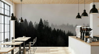Stark, powerful tree silhouette wallpaper with Canyon Woodland Haze design.