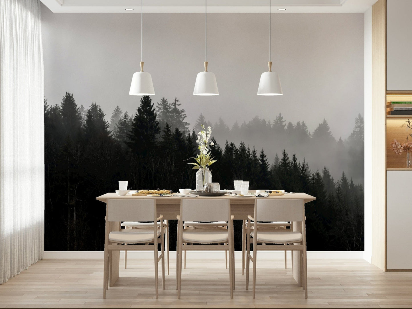 Mysterious, dark evergreen slope mural, presenting the Canyon Woodland Haze.