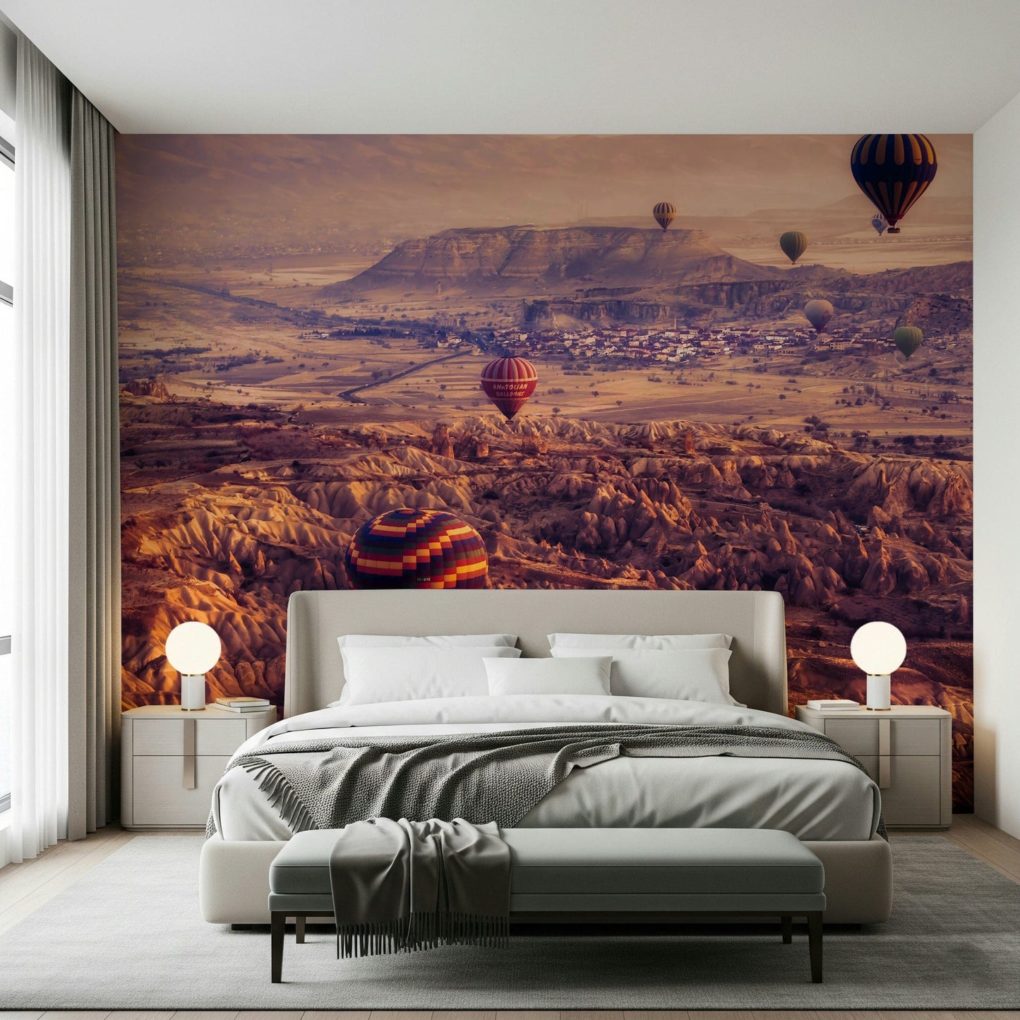 A graceful subtle pattern wall mural in warm, natural tones.