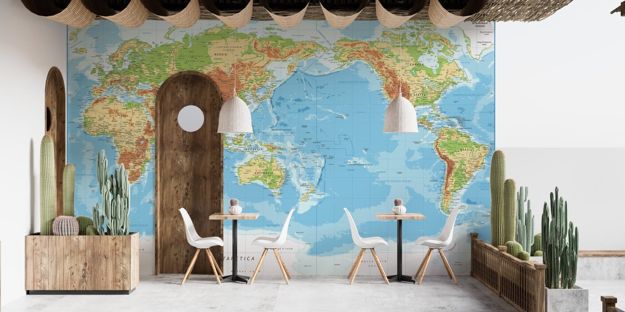 Pacific-centered world map mural design B107