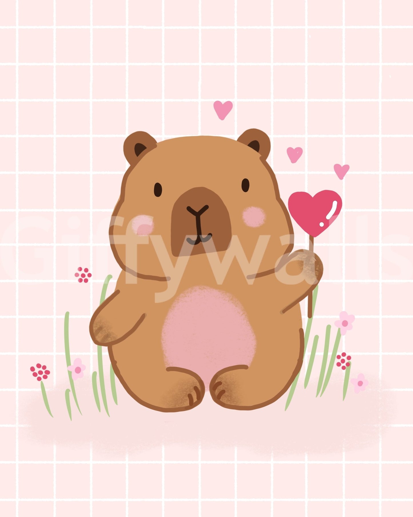 Small floral accents within Capybara in Love muralGD9447