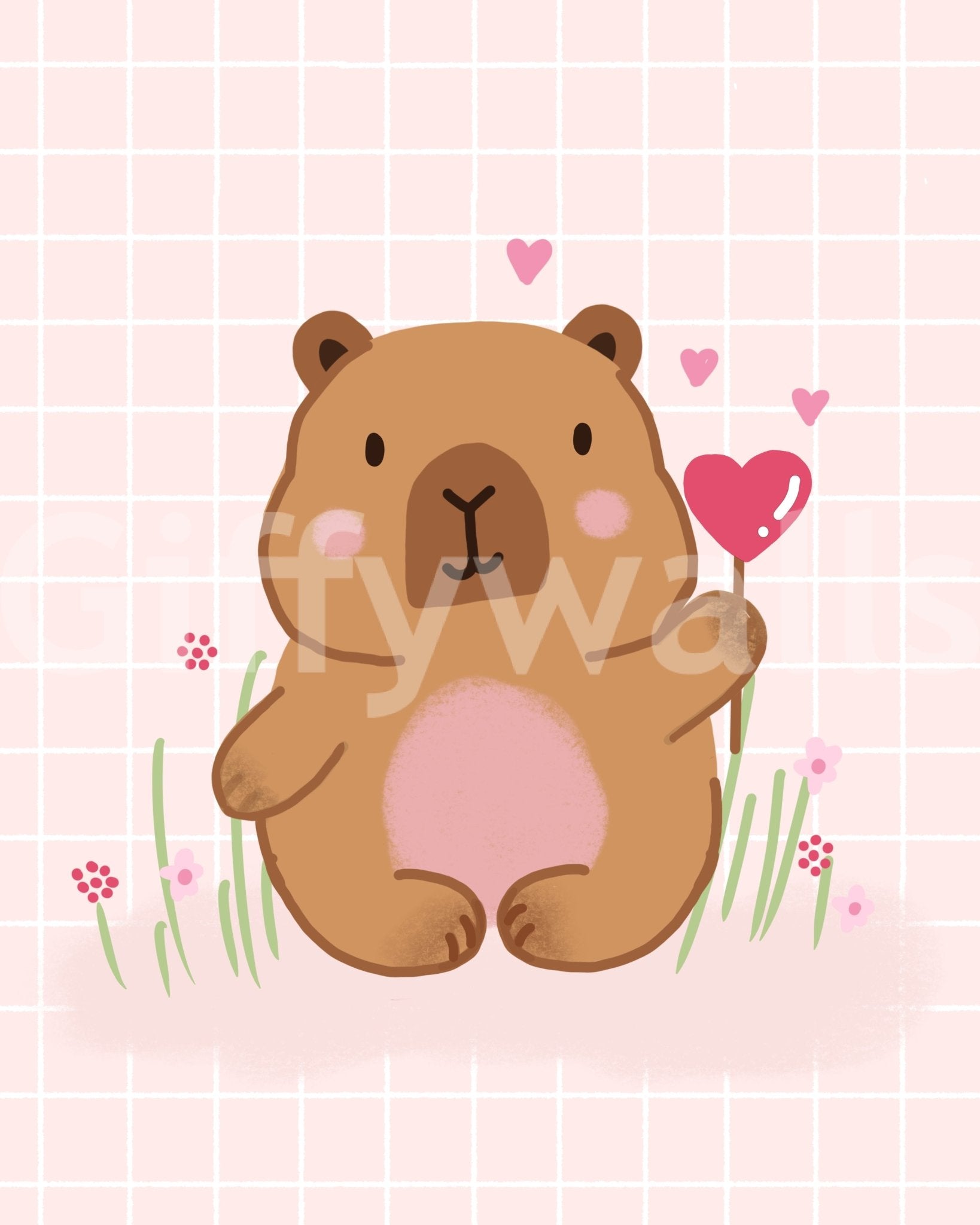 Small floral accents within Capybara in Love muralGD9447