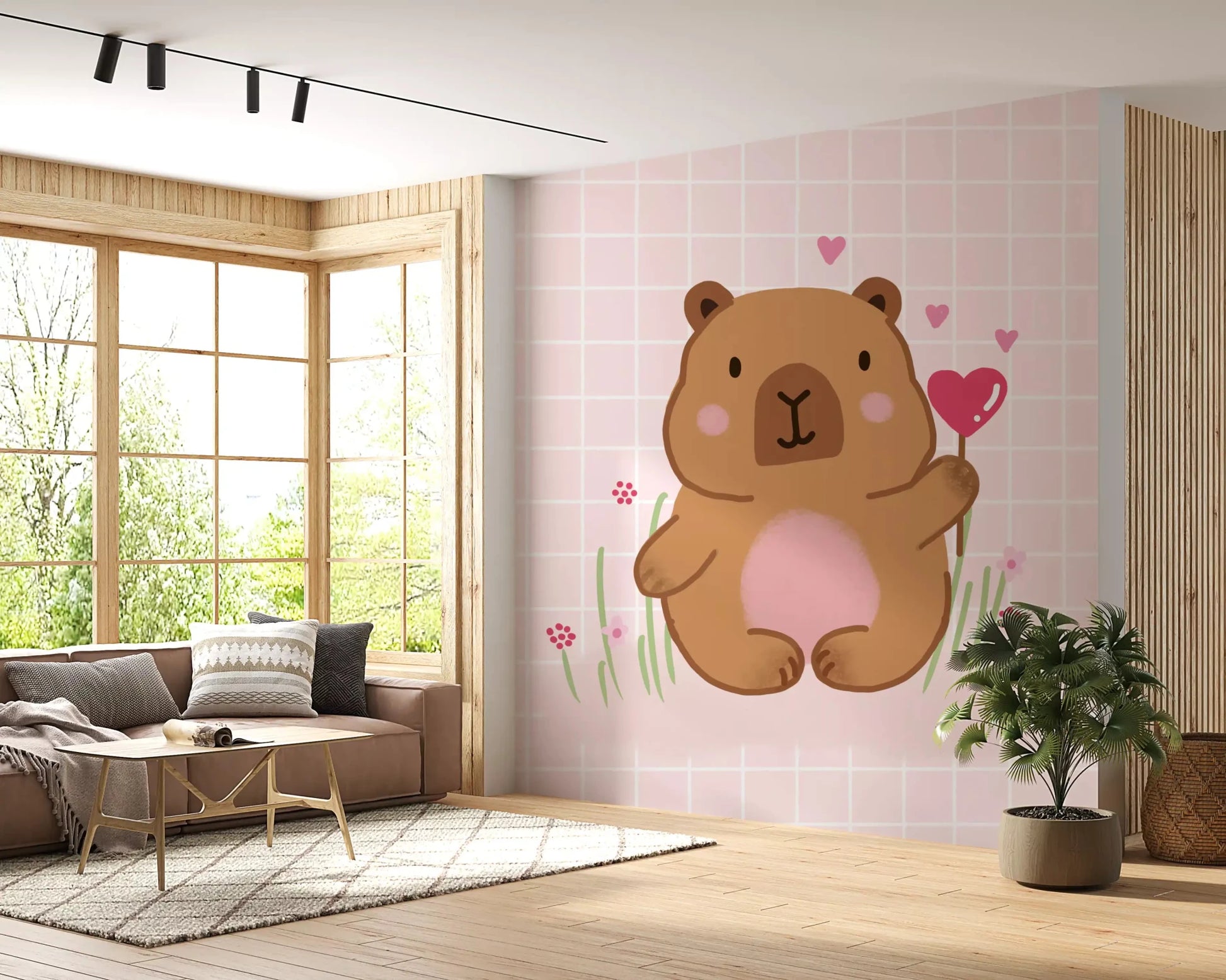Relaxed energy defines a lounge with this Capybara wall muralGD9447