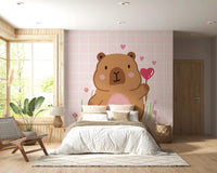 Bedroom showcasing the Capybara in Love wall muralGD9447
