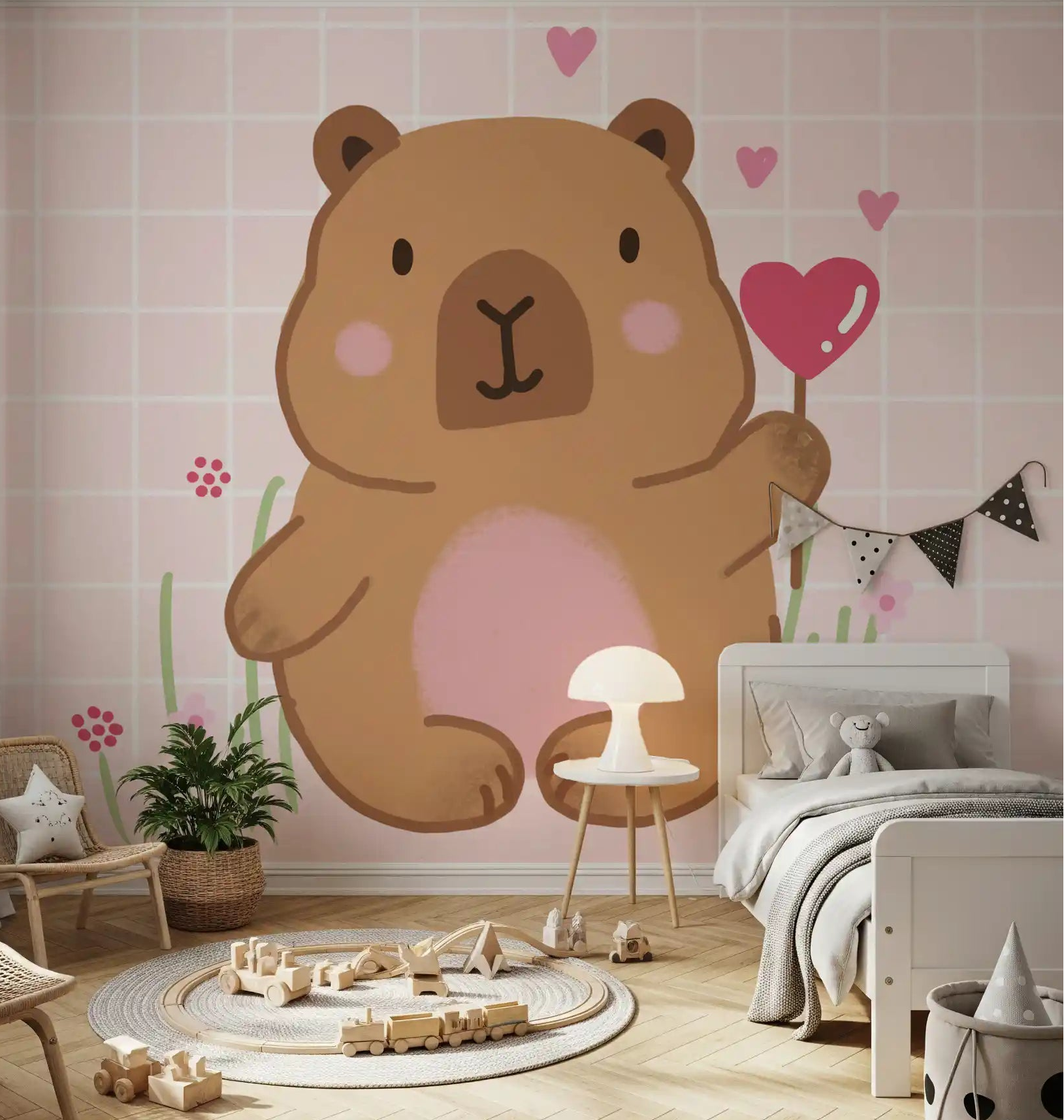 Sweet dreams for a nursery with Capybara in Love wall muralGD9447