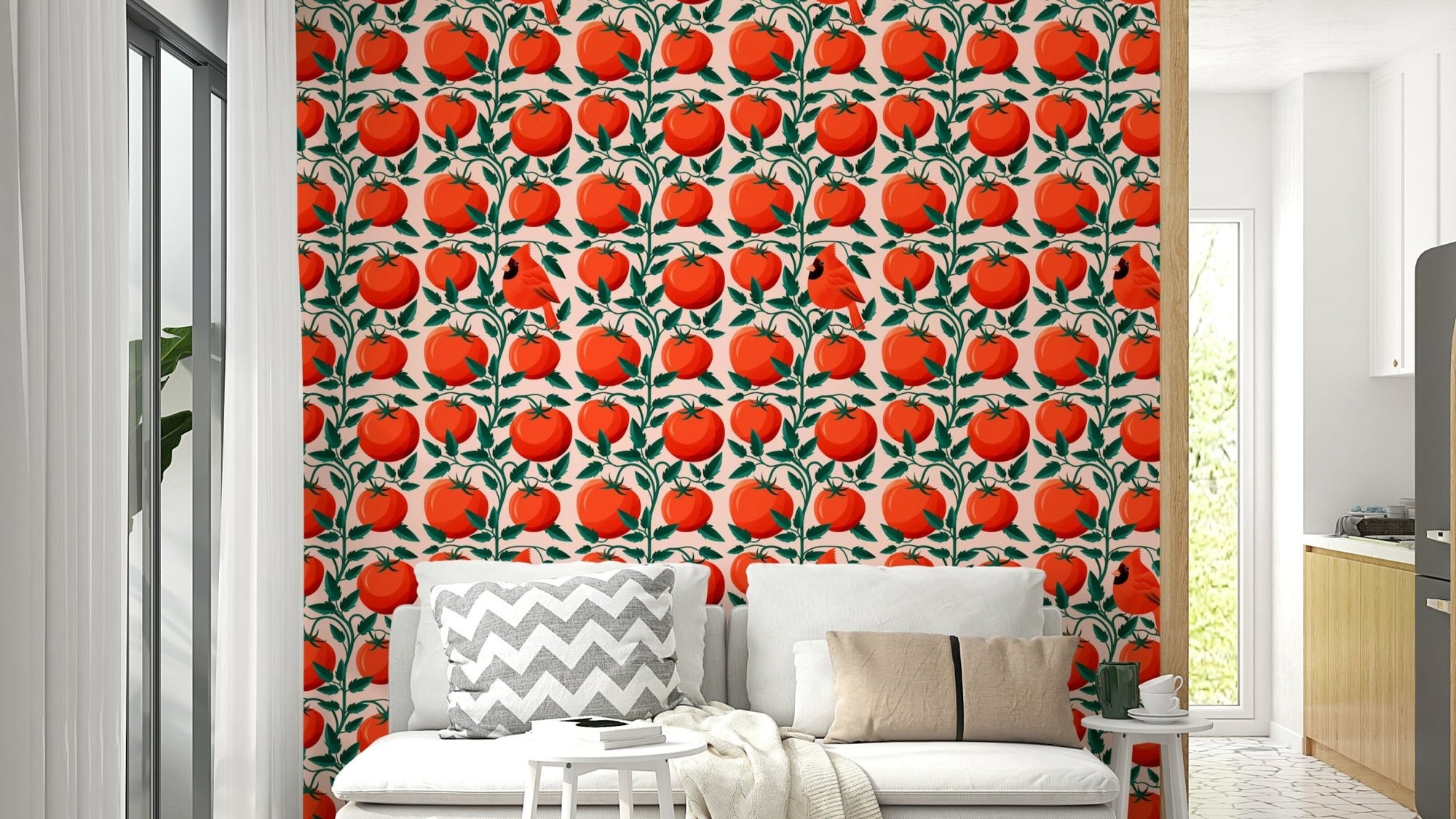 Cardinal bird in tomato plant wallpaper, GD2637