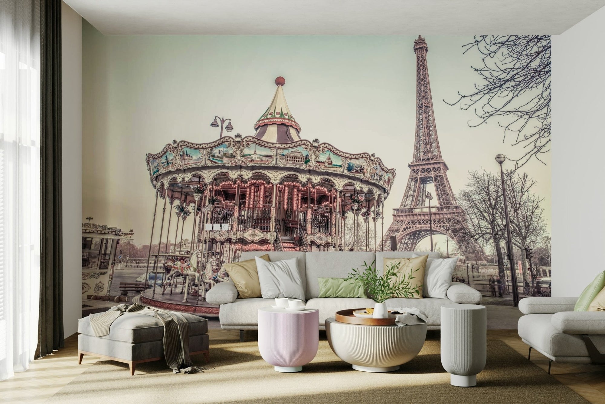 Eiffel Tower and carousel wall mural for home decor, GD1848