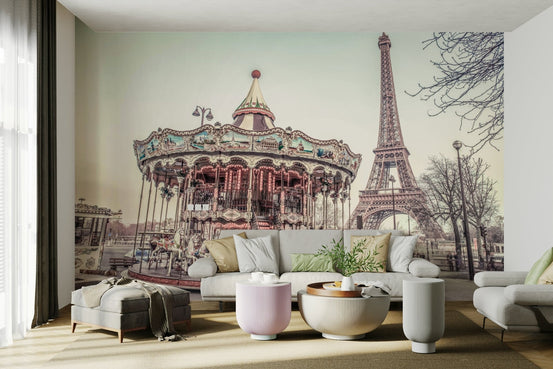 Eiffel Tower and carousel wall mural for home decor, GD1848