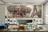 Stunning carousel design with Eiffel Tower mural

