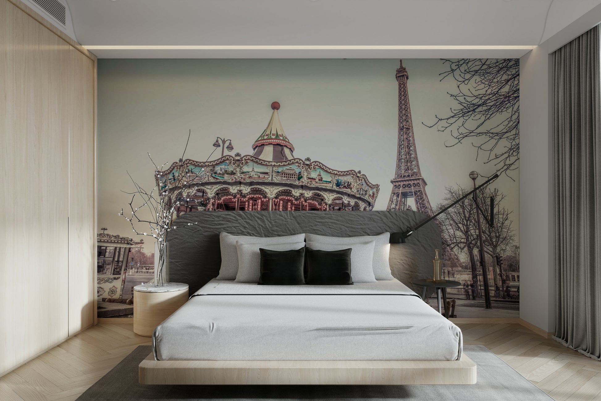 Classic Eiffel Tower with carousel mural for living room

