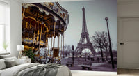 French capital cityscape Carousel Dreams peel and stick wallpaper.