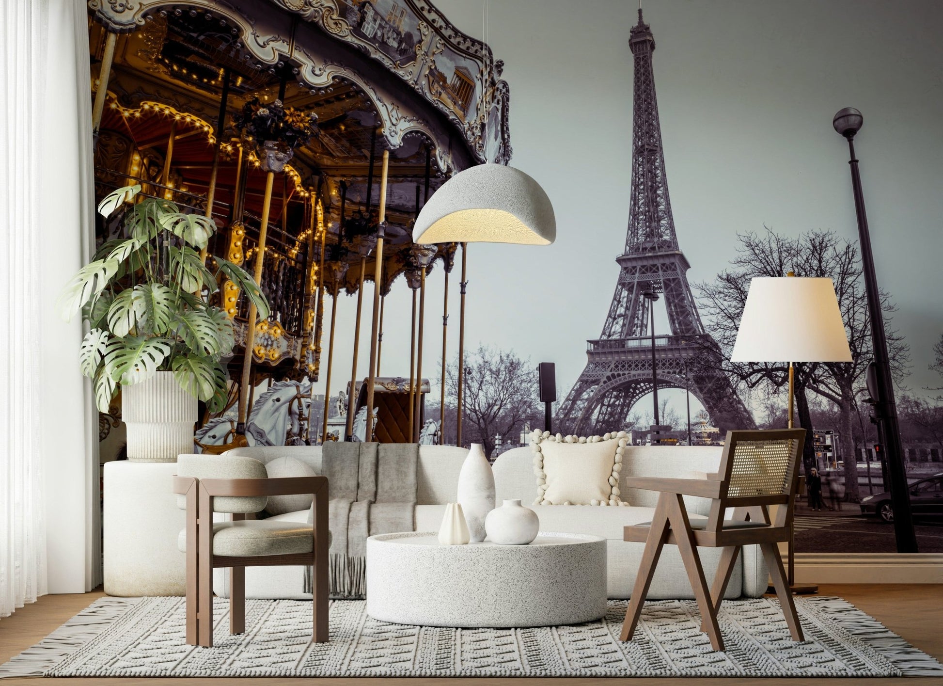 Enchanting European setting Carousel Dreams mural design.