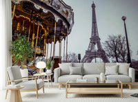Vintage merry-go-round scene Carousel Dreams wallpaper for walls.