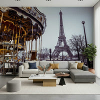 Iconic landmark and funfair Carousel Dreams wallcovering design.