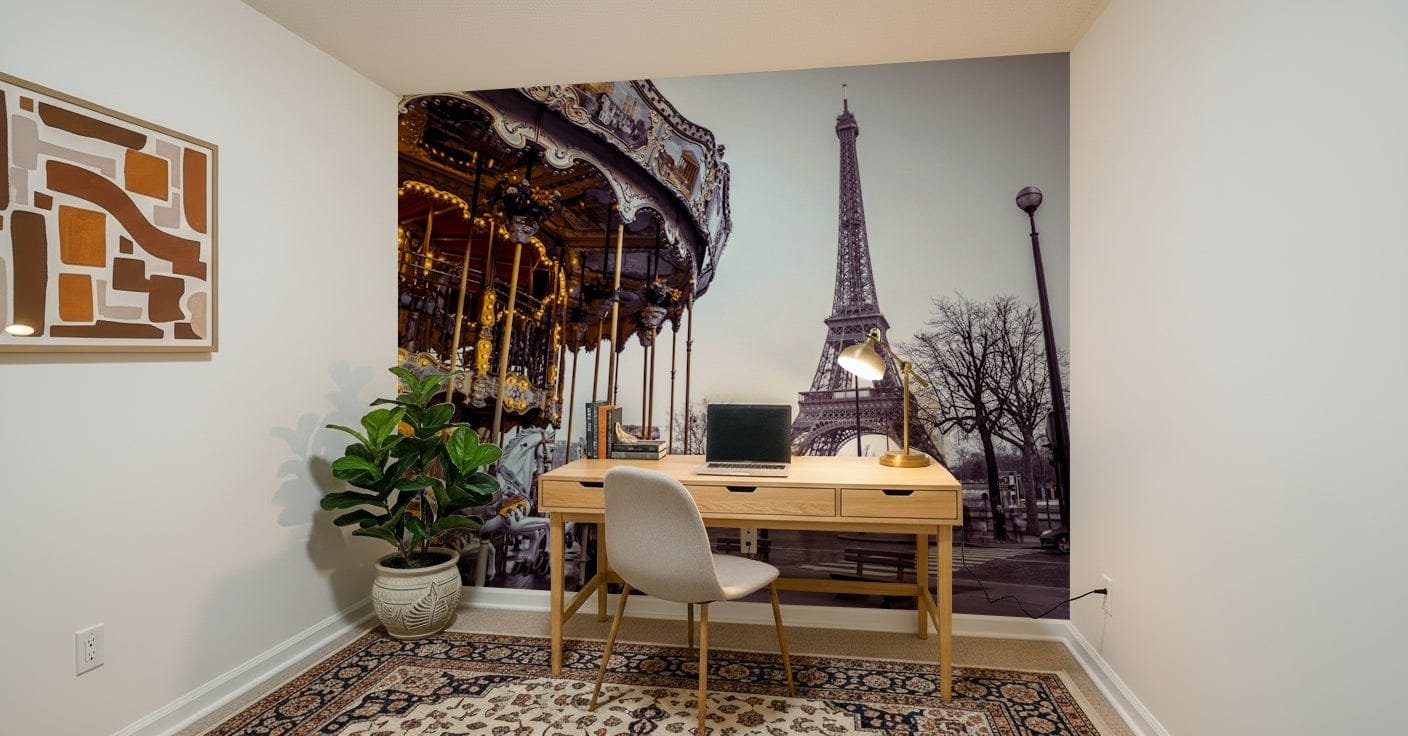 Rainy day Paris streetscape Carousel Dreams home decor.