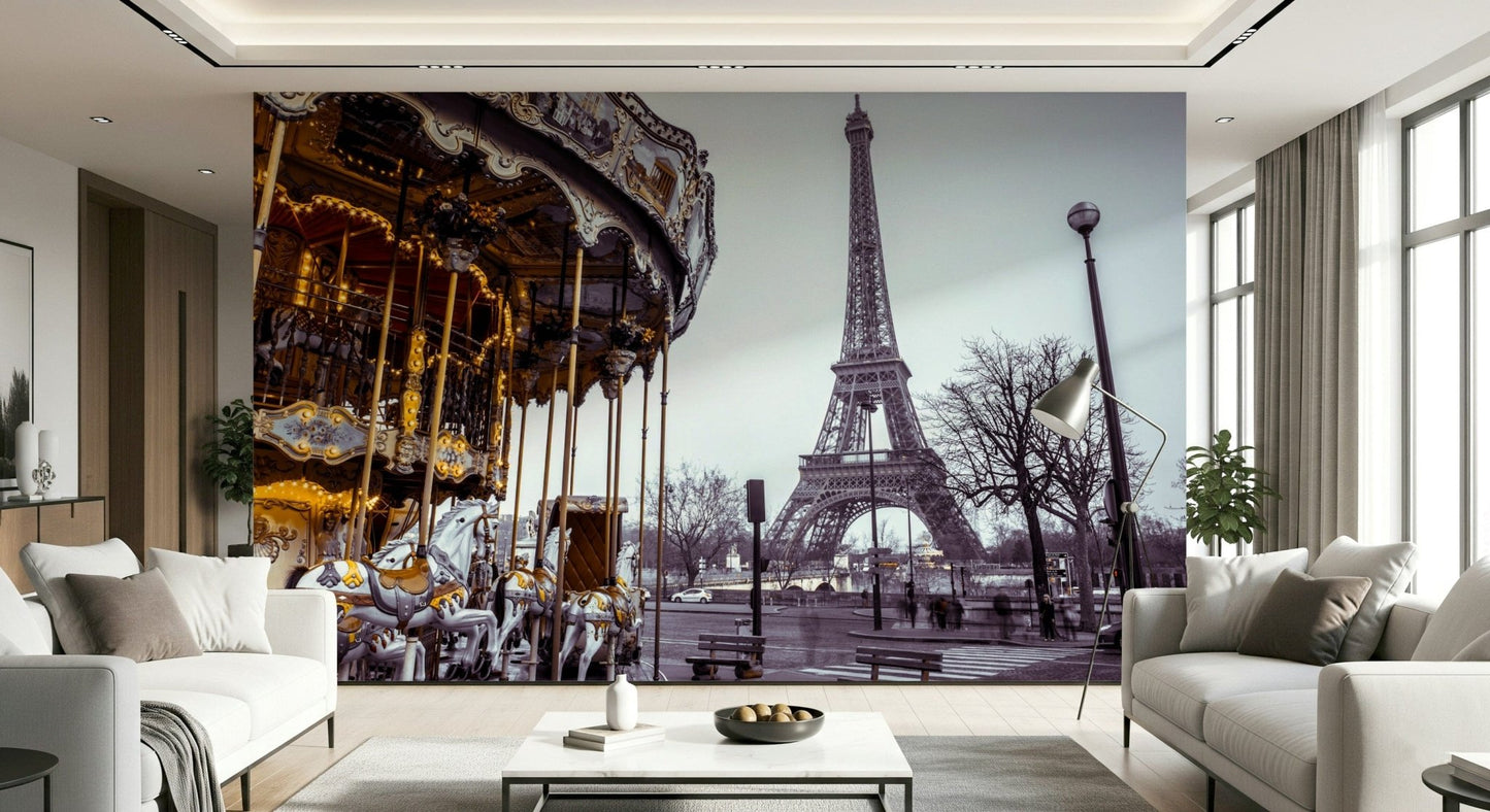 Fairground ride near Eiffel Tower Carousel Dreams wall art.