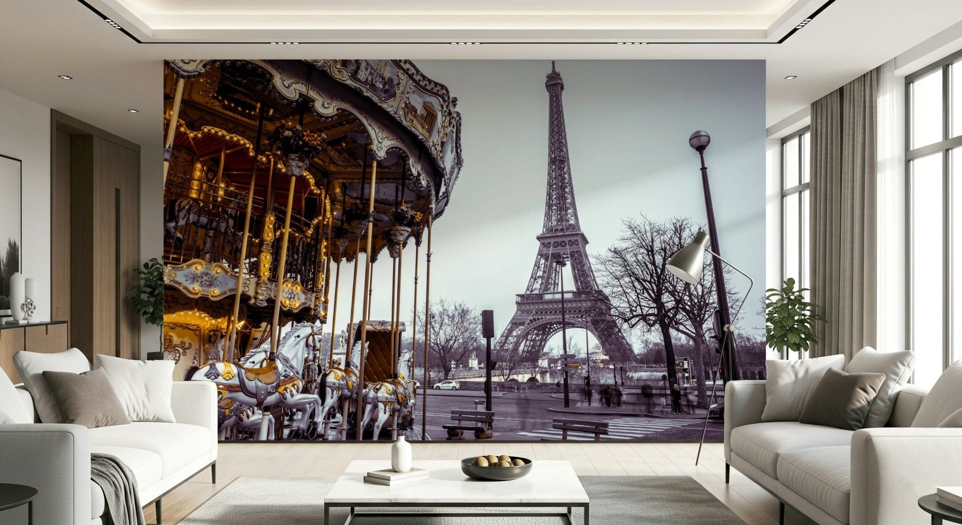 Fairground ride near Eiffel Tower Carousel Dreams wall art.