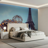 Carousel with the Eiffel Tower wall mural for a playful and elegant wall design.