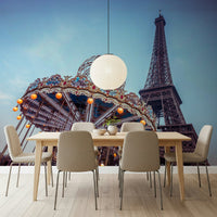 Nostalgic wallpaper illustrating a festive evening in a famous European square.