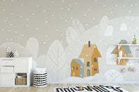 Cartoon Winter Cottages Wallpaper Mural - Giffywalls
