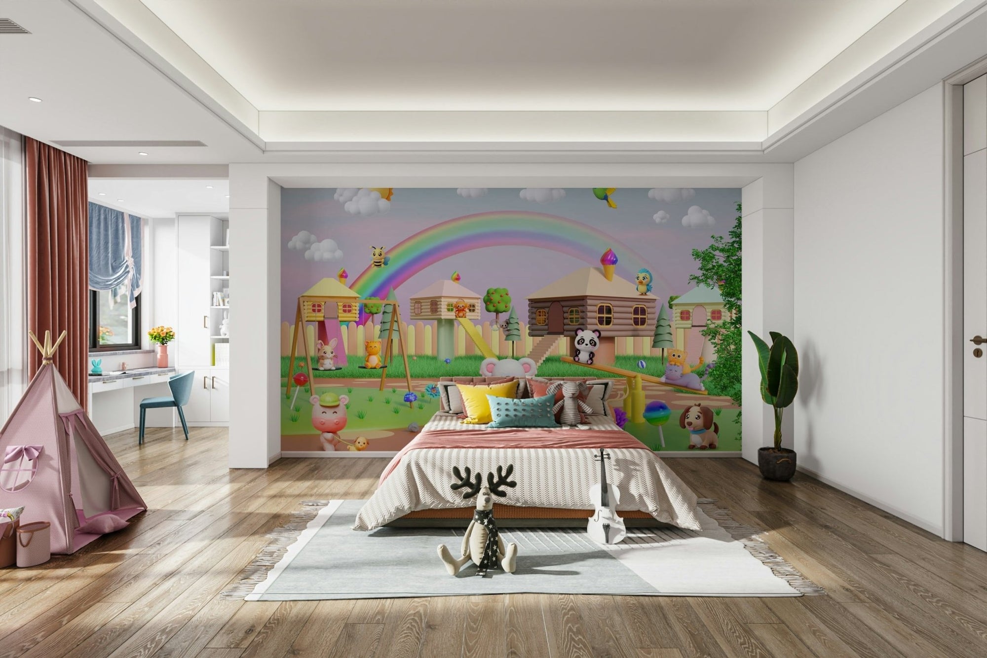 A full-wall mural of a happy, cartoon carnival scene. GD4273
