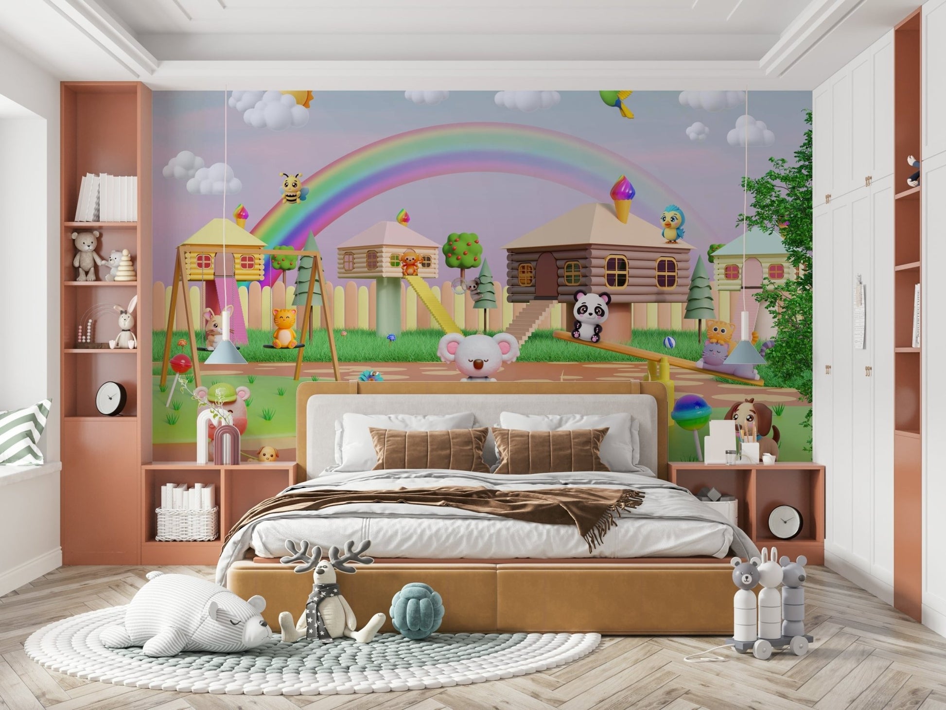 This wallpaper is perfect for a child's room, a playroom, or a creative space.
