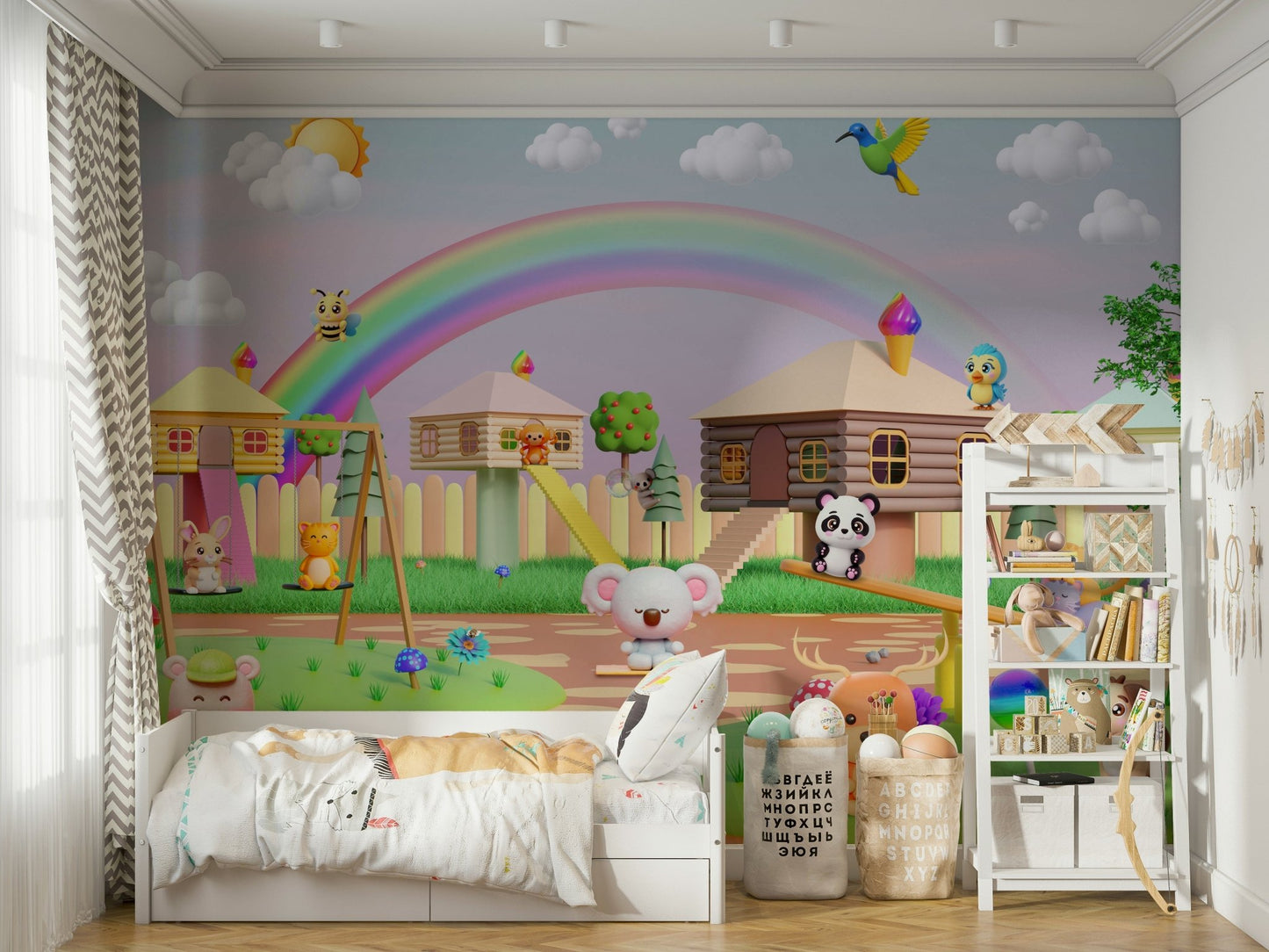 The colors are bright and cheerful, with a wide range of hues.
