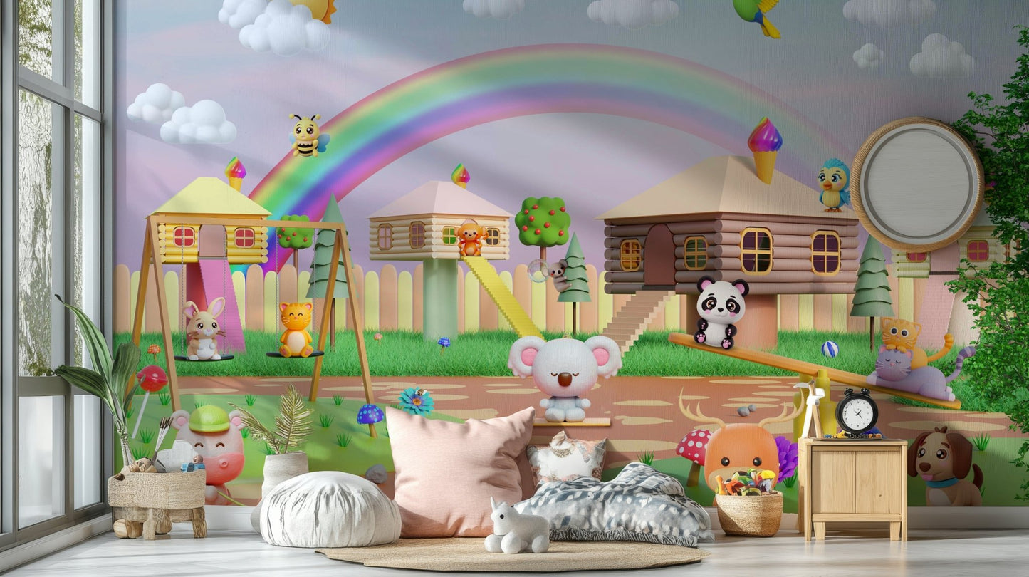 The mural is created for an entire wall, providing an immersive feel.
