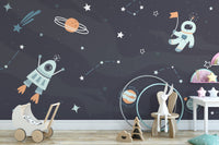 Space-themed rocket ship wallpaper design