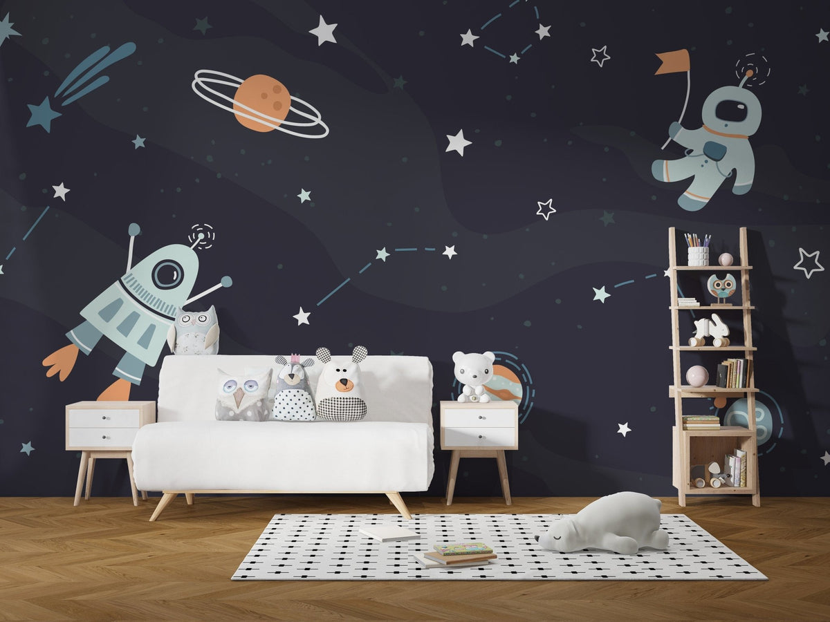 Astronaut-themed kids' wallpaper mural B081