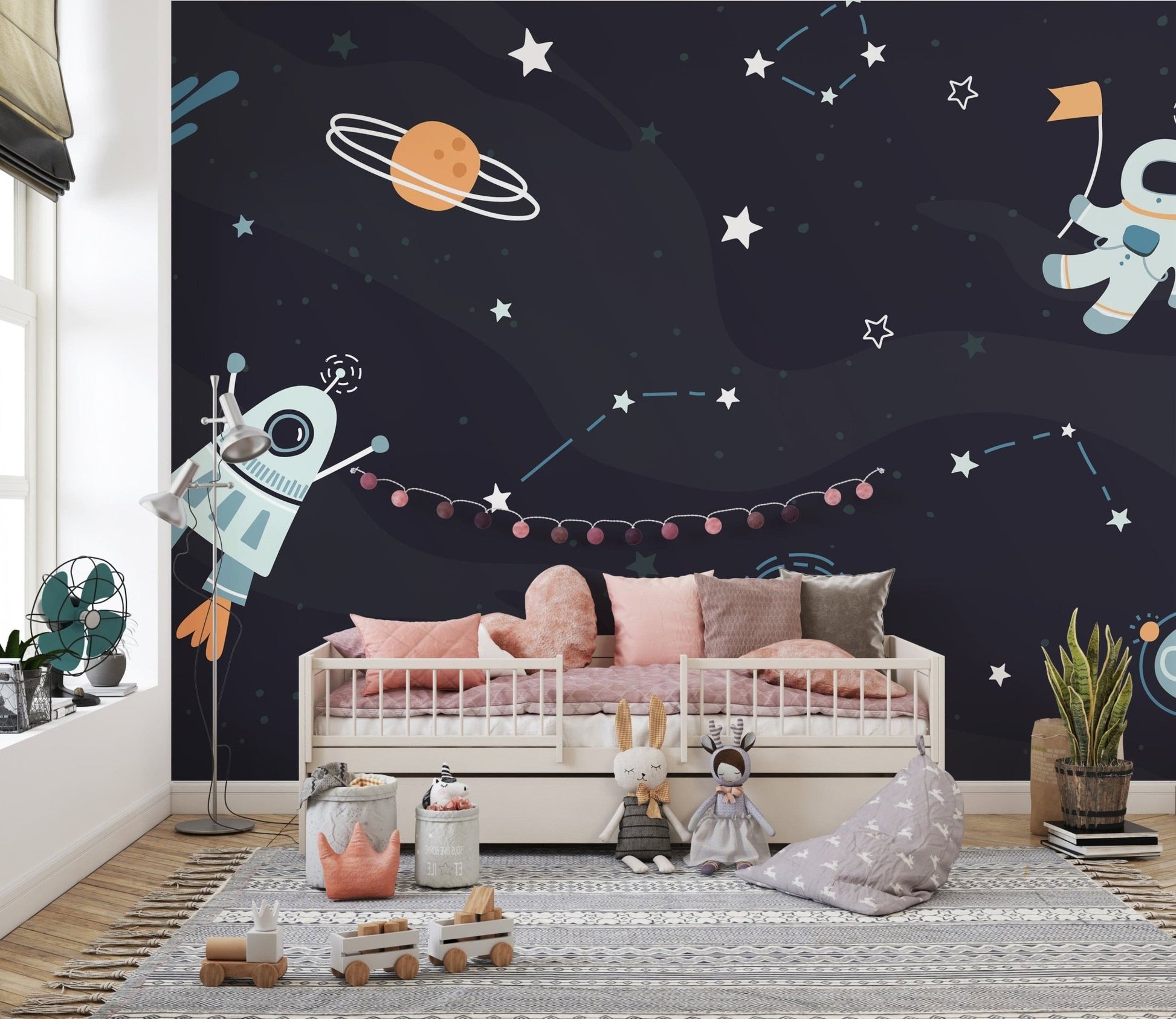Adorable astronaut wallpaper with planets