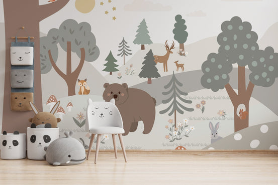Cartoon jungle wallpaper for kids' rooms A411
