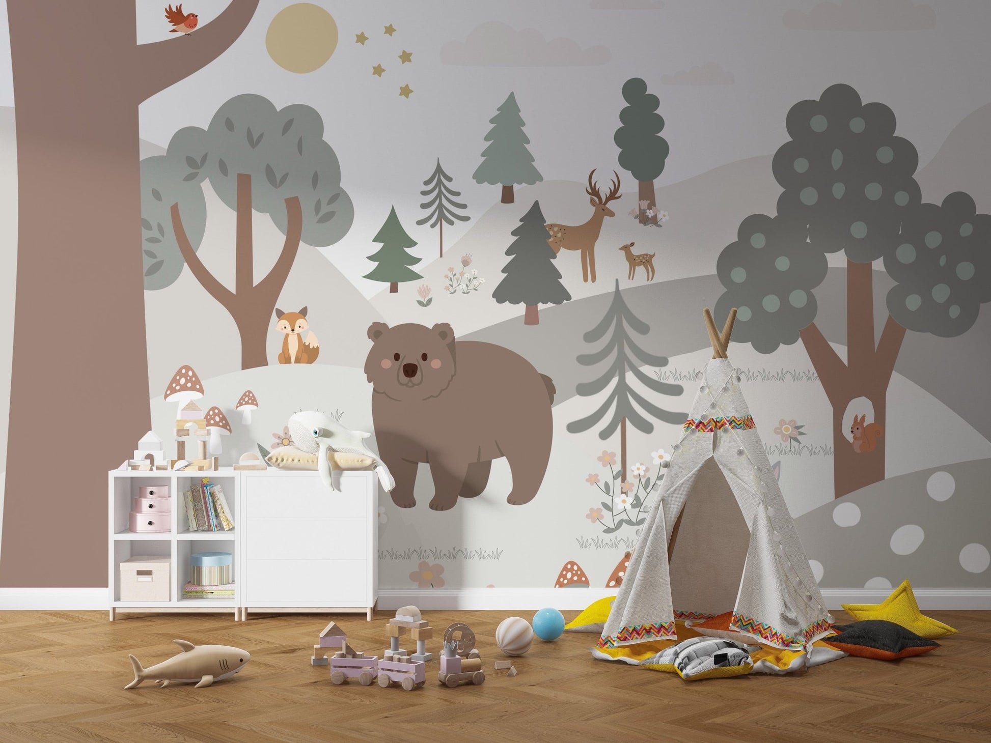 Cartoon jungle wallpaper for kids' rooms A411