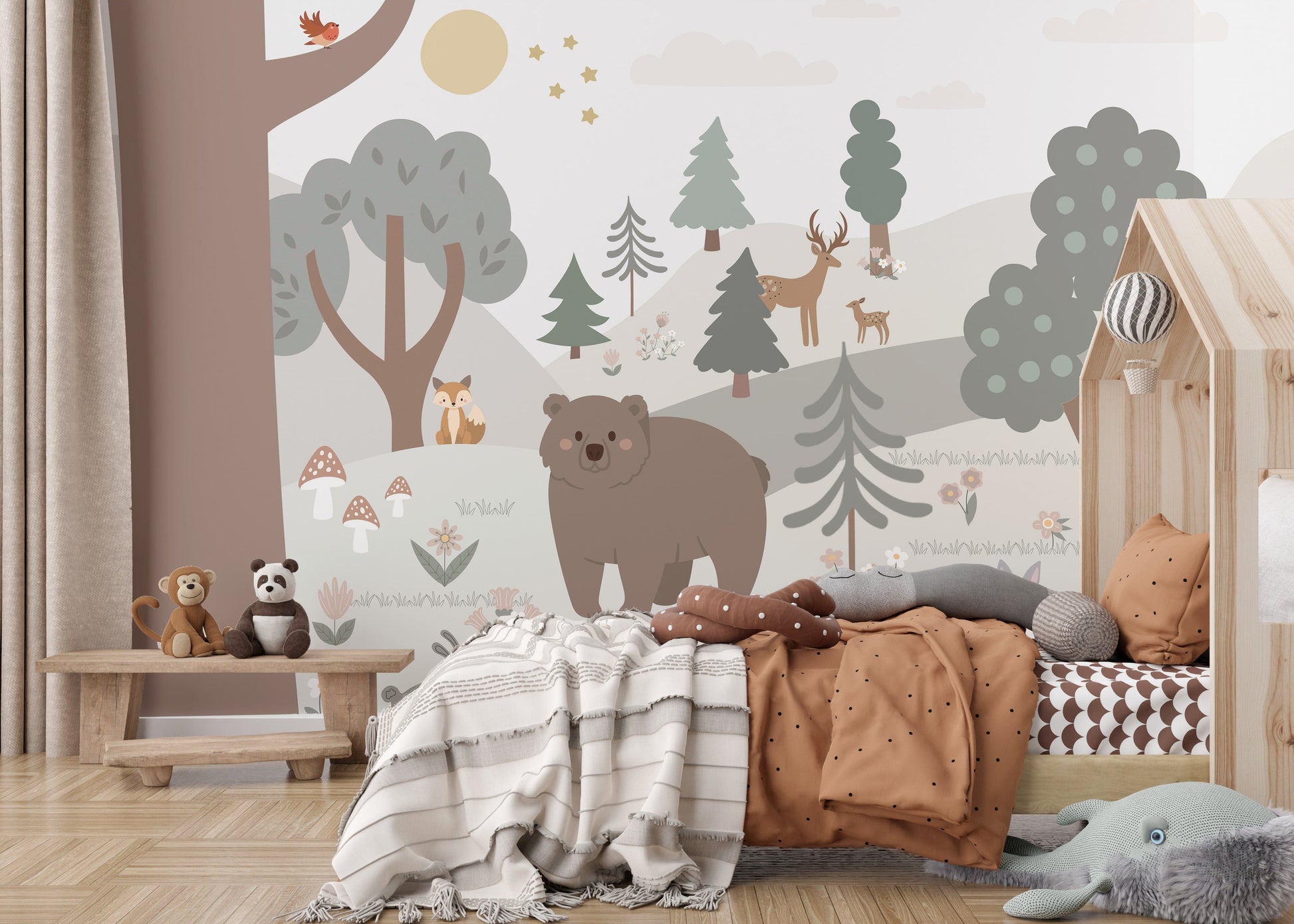 Whimsical forest animals wall covering
