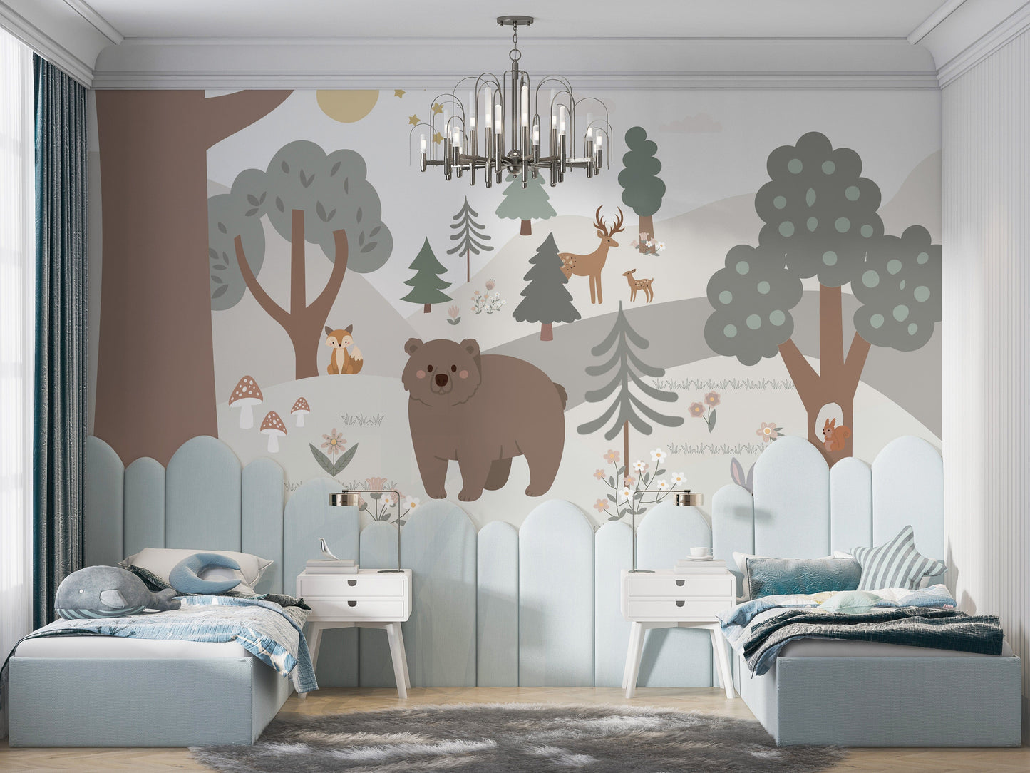 Colorful cartoon jungle mural for walls
