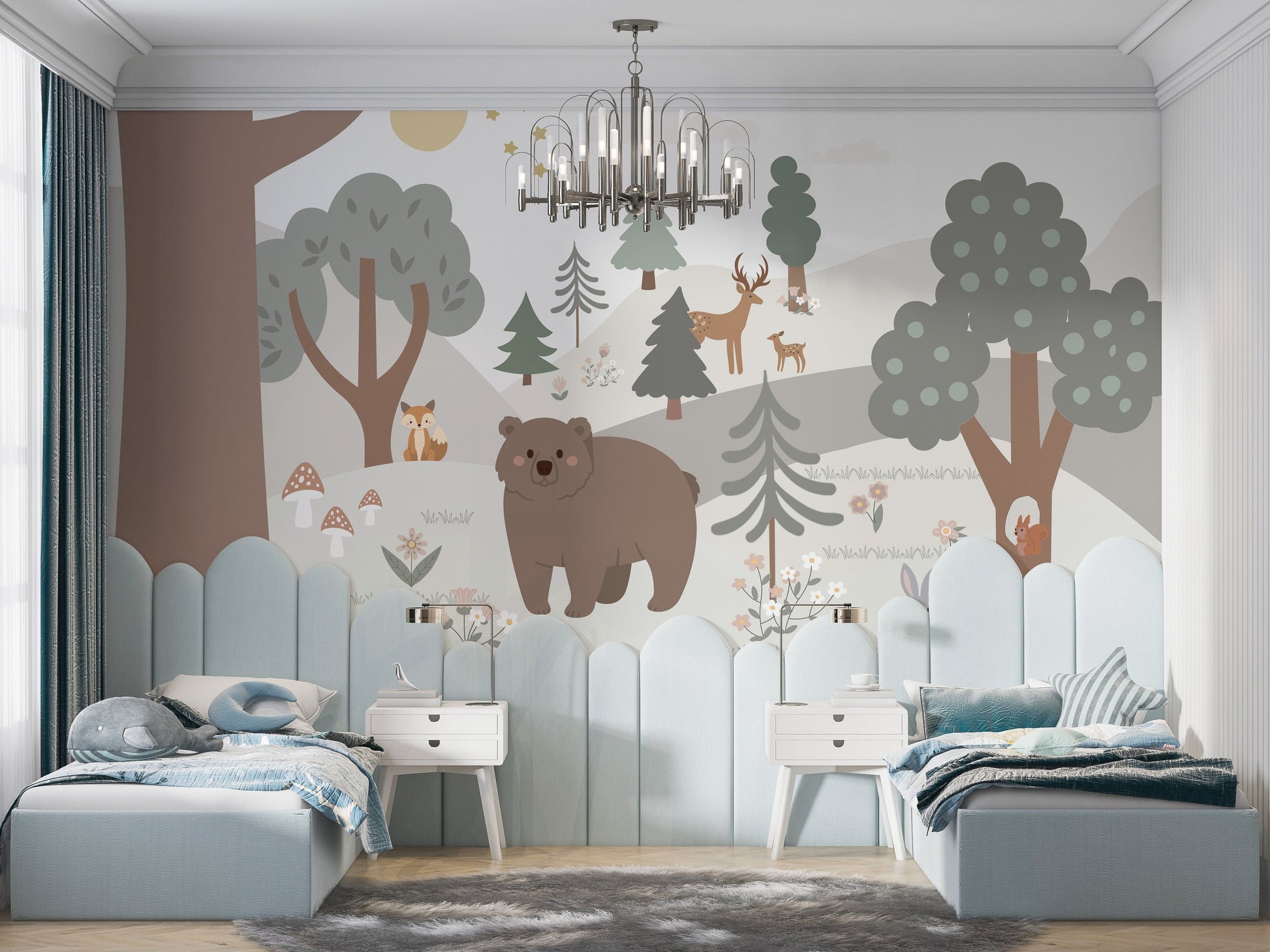 Colorful cartoon jungle mural for walls
