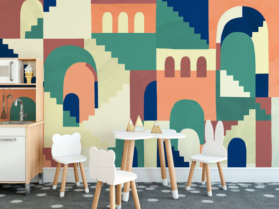 Cartoon Maze Abstract Multicolor Kids Room Wallpaper Mural A348