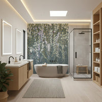 Wisteria blooms wallpaper mural creating an artistic feature wall.