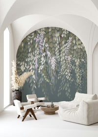 Floral wallpaper for walls using the wisteria blooms wallpaper mural.