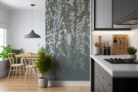 Ethereal cascading flowers design of the wisteria blooms wallpaper mural.