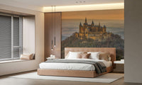 Castle Majesty Wall Mural with vintage fortress imagery for a home library.
