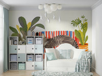 Watercolor wall mural featuring a relaxed resting cat

