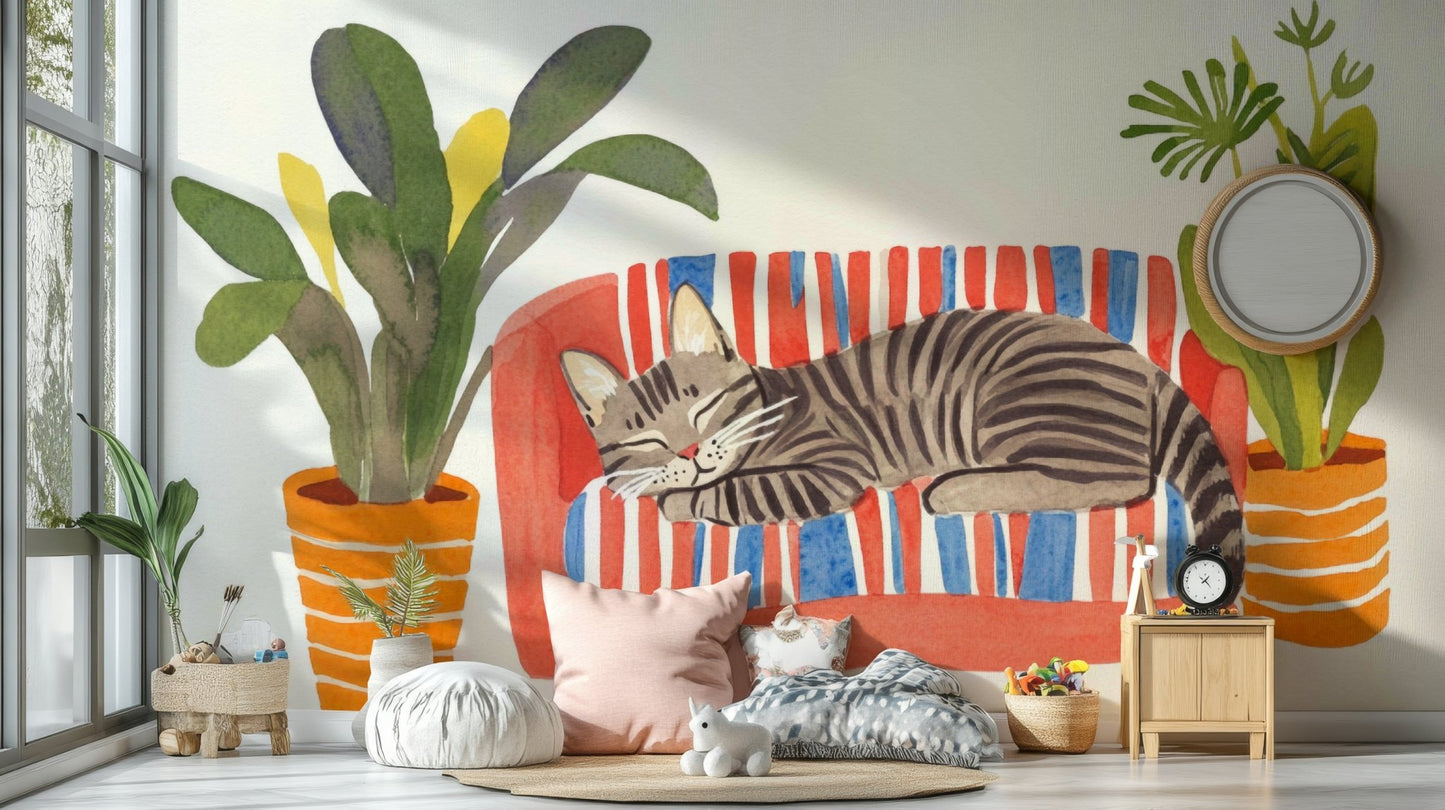 Whimsical watercolor mural perfect for cozy interiors

