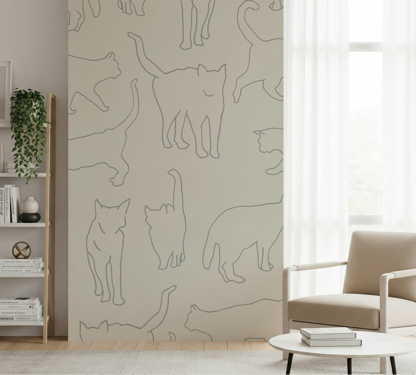 Peel and stick wallpaper featuring cute, refined, and hand-drawn kitten illustrations wallmural.