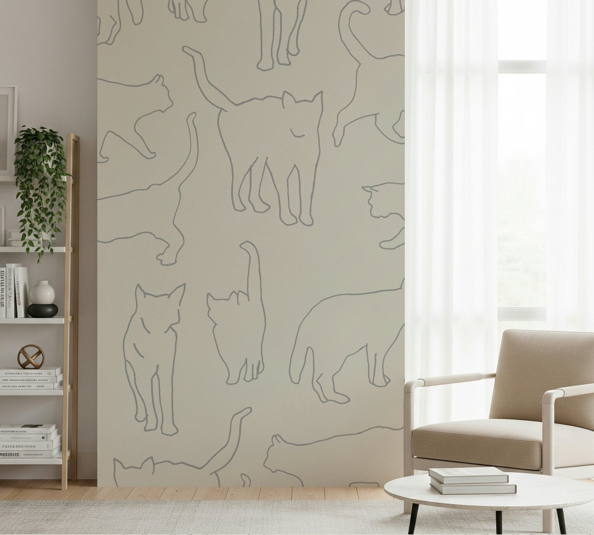 Peel and stick wallpaper featuring cute, refined, and hand-drawn kitten illustrations wallmural.