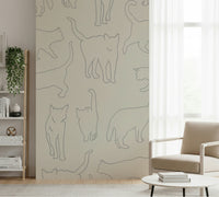 Peel and stick wallpaper featuring cute, refined, and hand-drawn kitten illustrations wallmural.