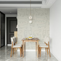 Cat Sketch Symphony contemporary wall covering with whimsical, quiet, and pretty figures.