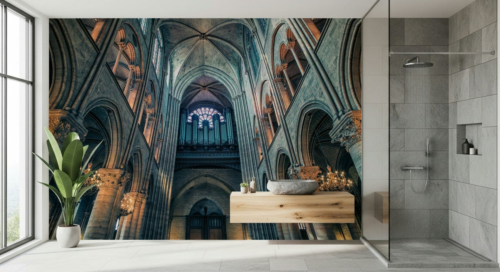 Elegant architectural art in a Cathedral Arches wall mural for studies.