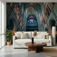 Cathedral Arches wallpaper for a vintage style library or lounge.