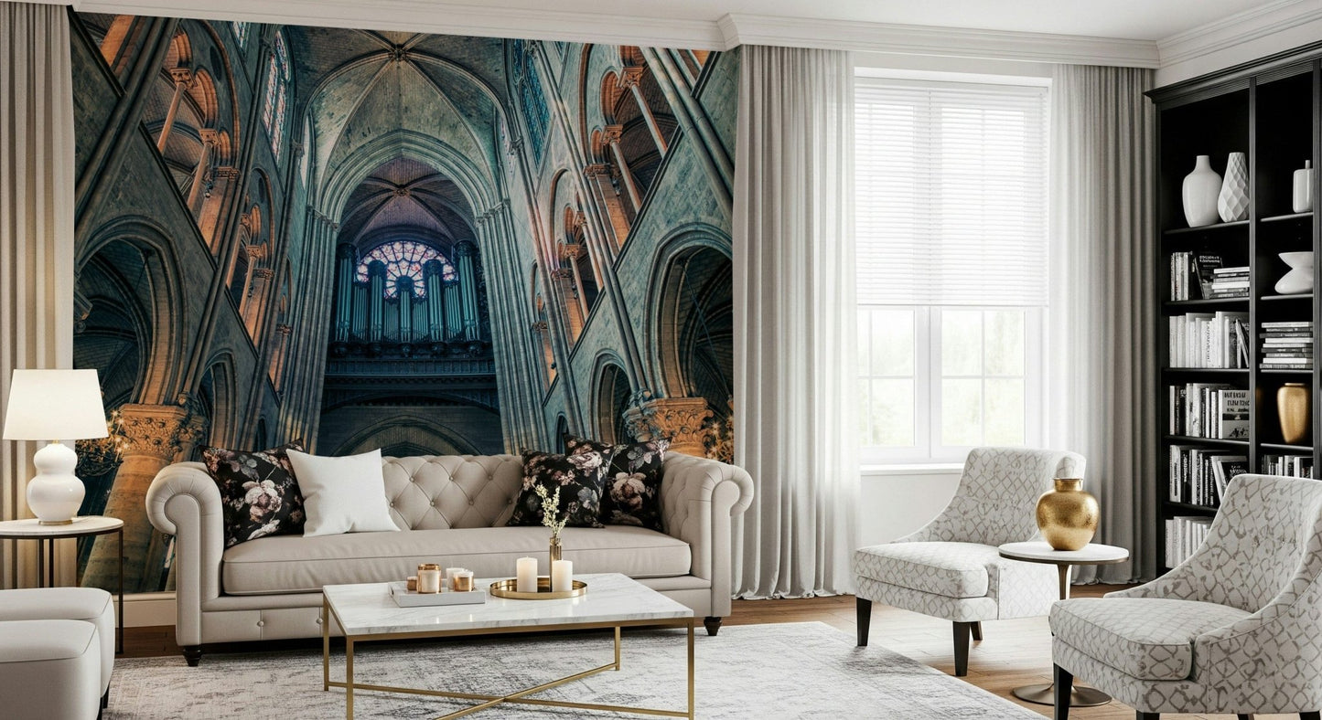 Realistic depth effect Cathedral Arches wall mural for narrow rooms.